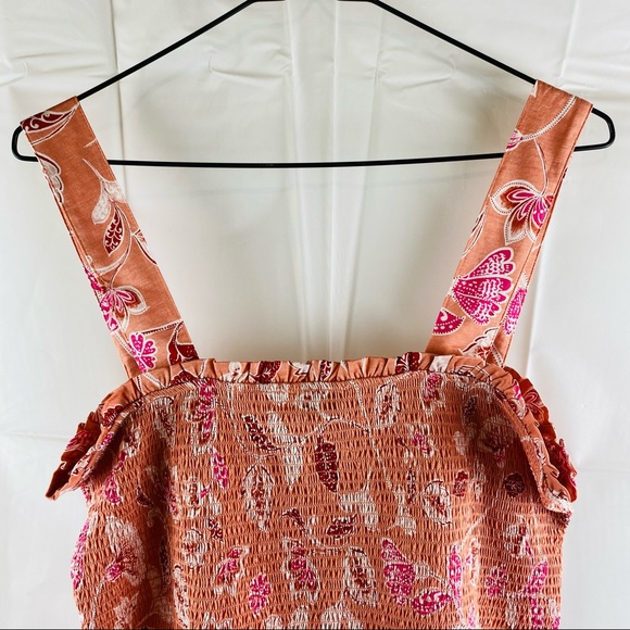 Witchery Pink Floral Shirred Frill Trim Square Neckline Cropped Tank Top Size XL - Picture 8 of 14